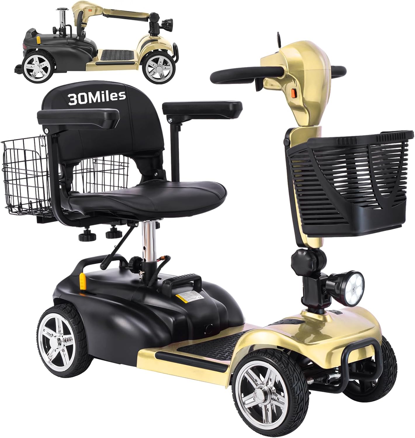 4-Wheel Mobility Scooter for Adults & Seniors, 15–30 Mile Range, 350W, Removable Battery, Compact