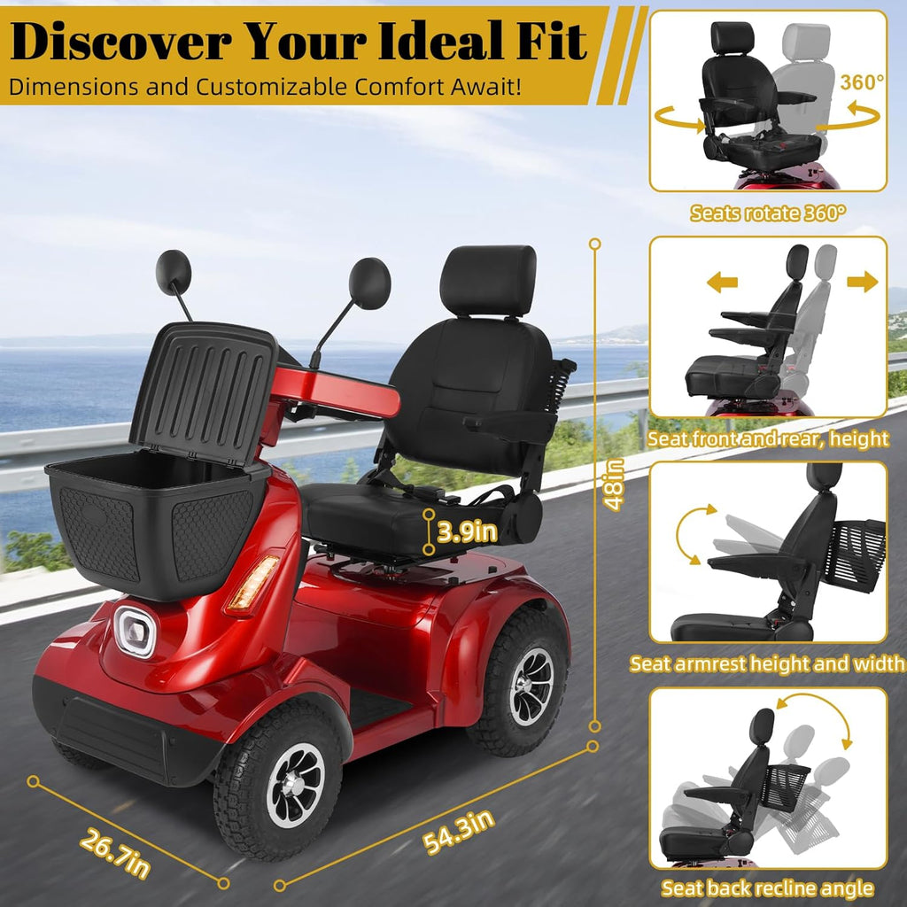 Heavy Duty Electric Mobility Scooter for Adults & Seniors, 16–32 Mile Range, 500–1000W, Off-Road