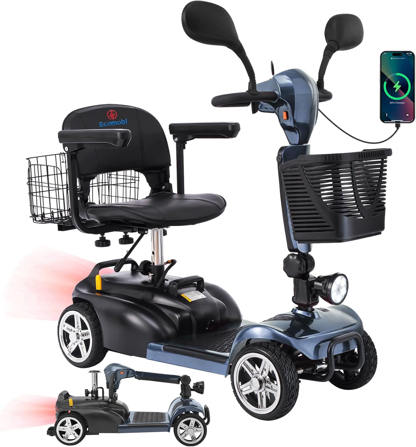 4-Wheel Mobility Scooter for Adults & Seniors, 15–30 Mile Range, 350W, Removable Battery, Compact