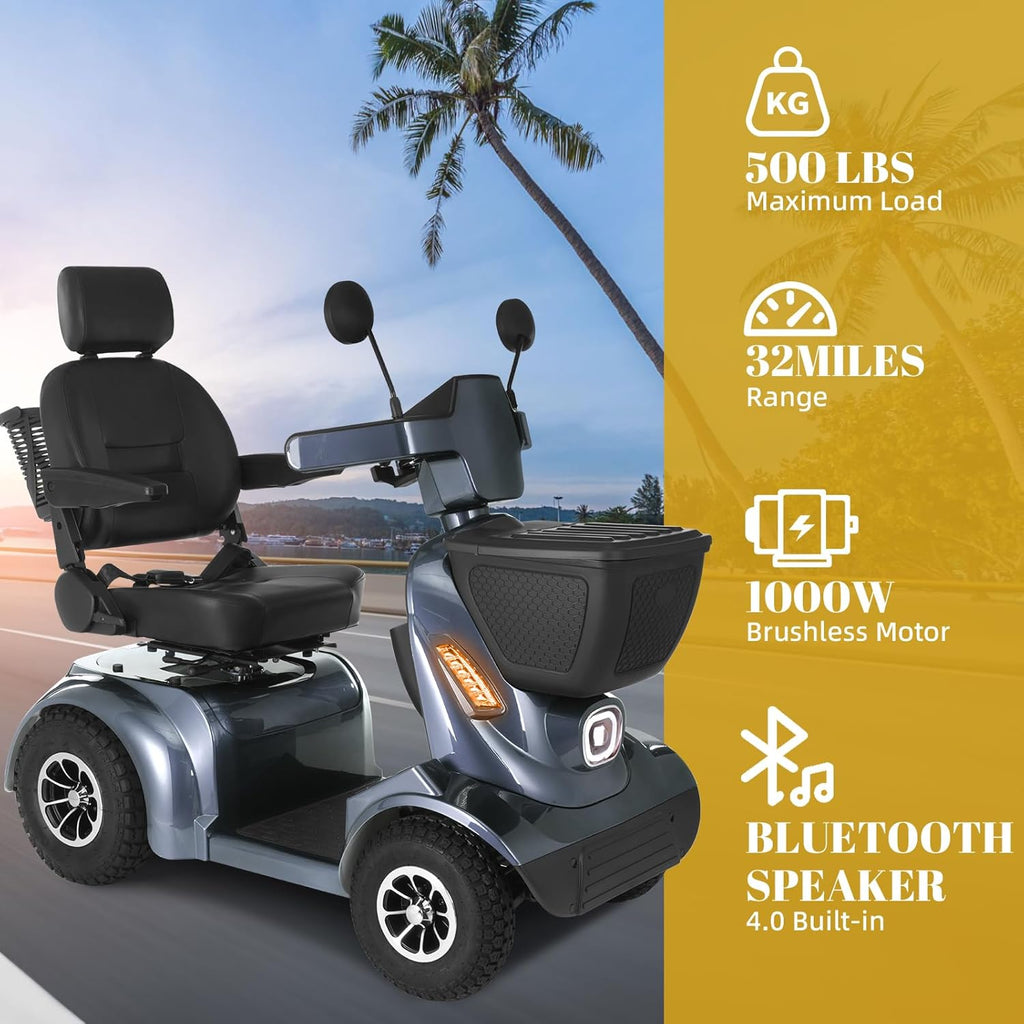 Heavy Duty Electric Mobility Scooter for Adults & Seniors, 16–32 Mile Range, 500–1000W, Off-Road