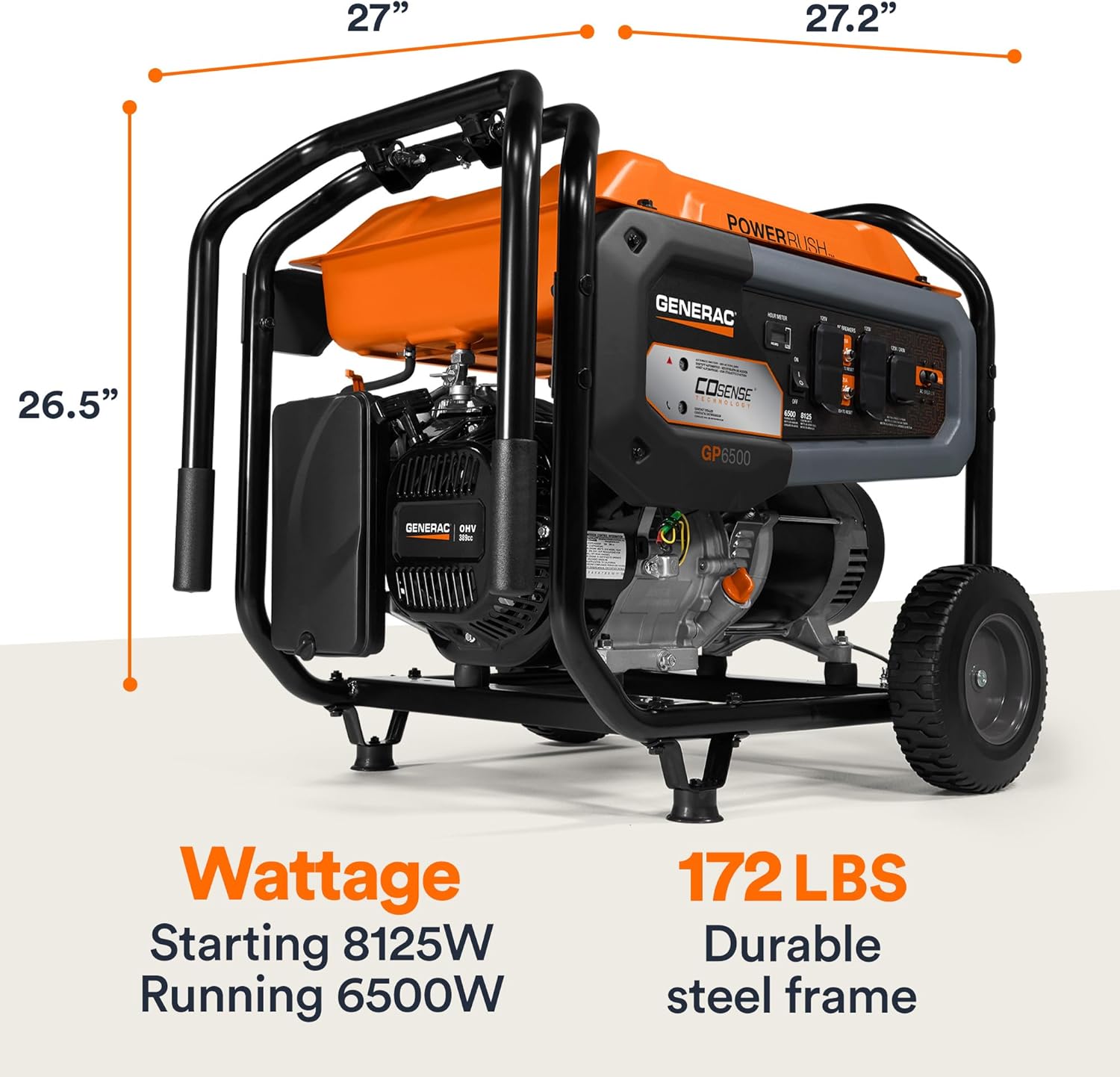 Generac 8,125 Starting Watt Portable Gas Generator – Includes Extension Cord