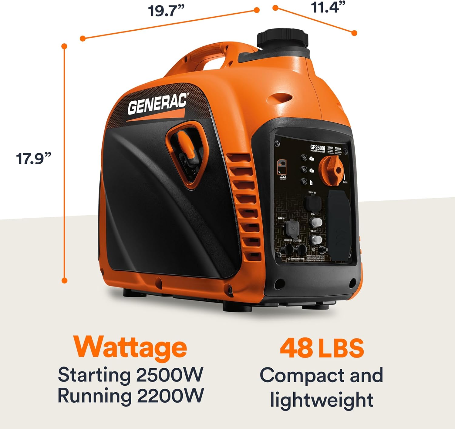 Generac 3,300-Watt Gas Powered Portable Inverter Generator – Lightweight and Compact