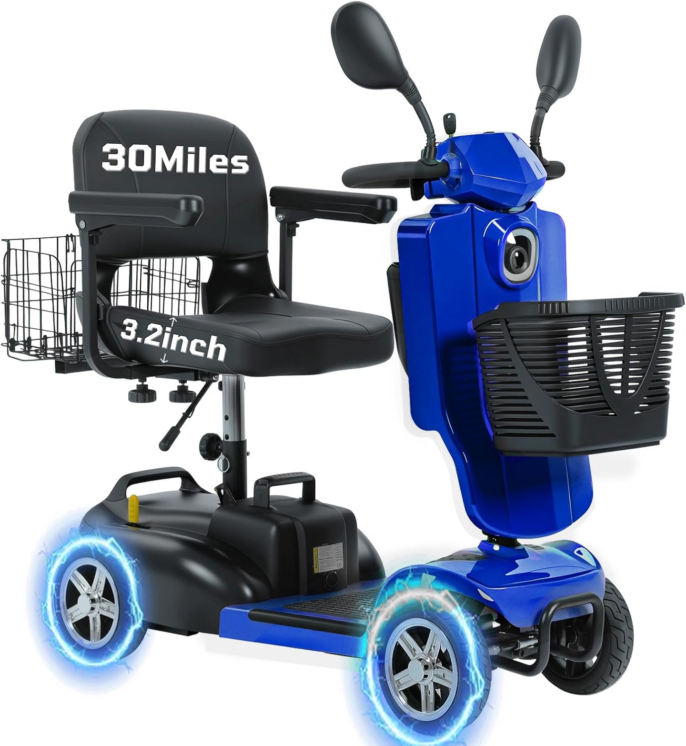4-Wheel Mobility Scooter for Adults & Seniors, 15–30 Mile Range, 350W, Removable Battery, Compact