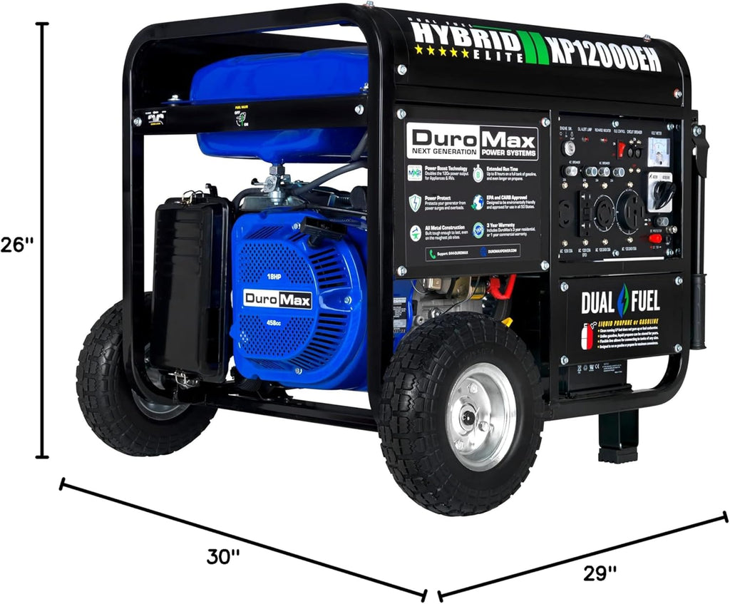 DuroMax XP13000EH 13,000-Watt Dual Fuel Portable Generator – Gas & Propane, Electric Start
