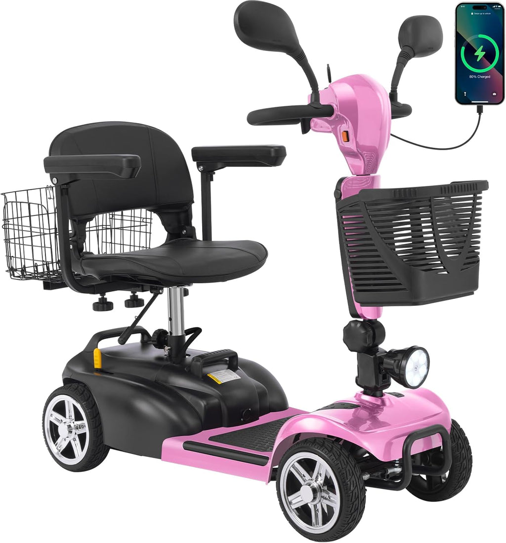 4-Wheel Mobility Scooter for Adults & Seniors, 15–30 Mile Range, 350W, Removable Battery, Compact