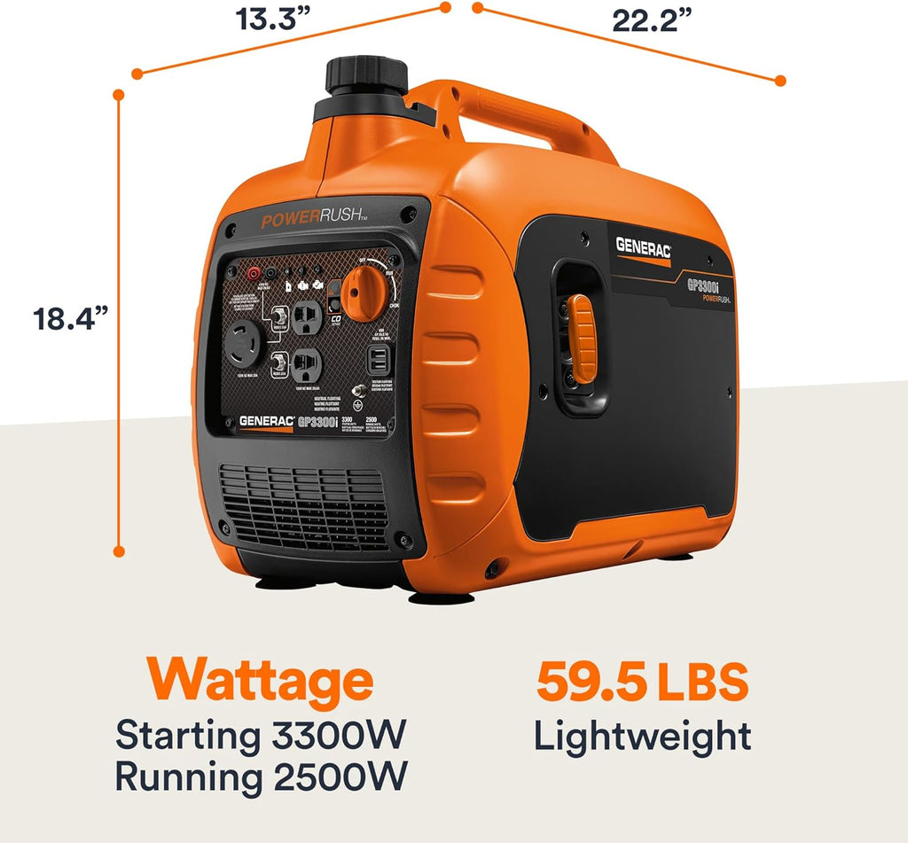 Generac 3,300-Watt Gas Powered Portable Inverter Generator – Lightweight and Compact