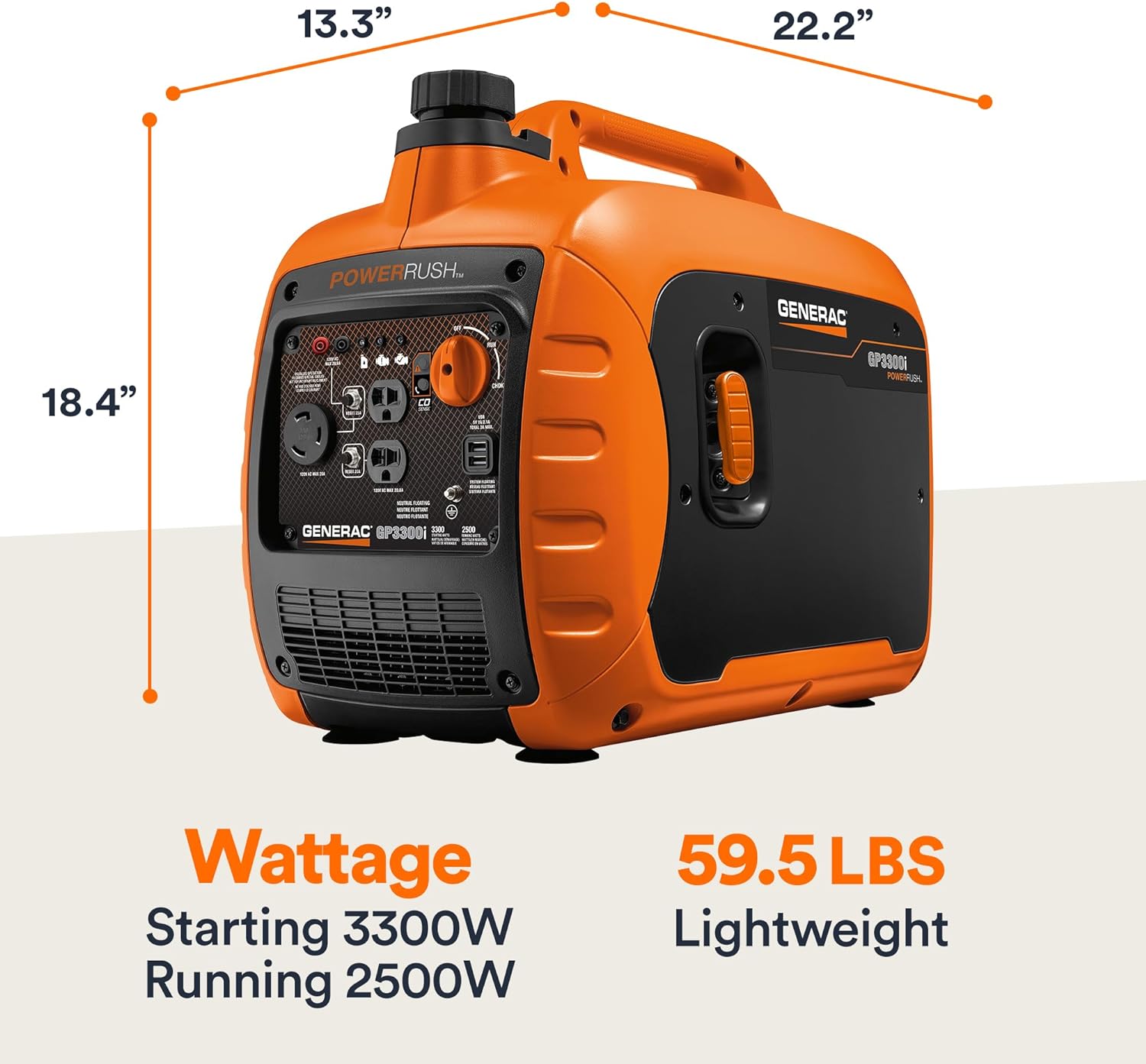 Generac 3,300-Watt Gas Powered Portable Inverter Generator – Lightweight and Compact
