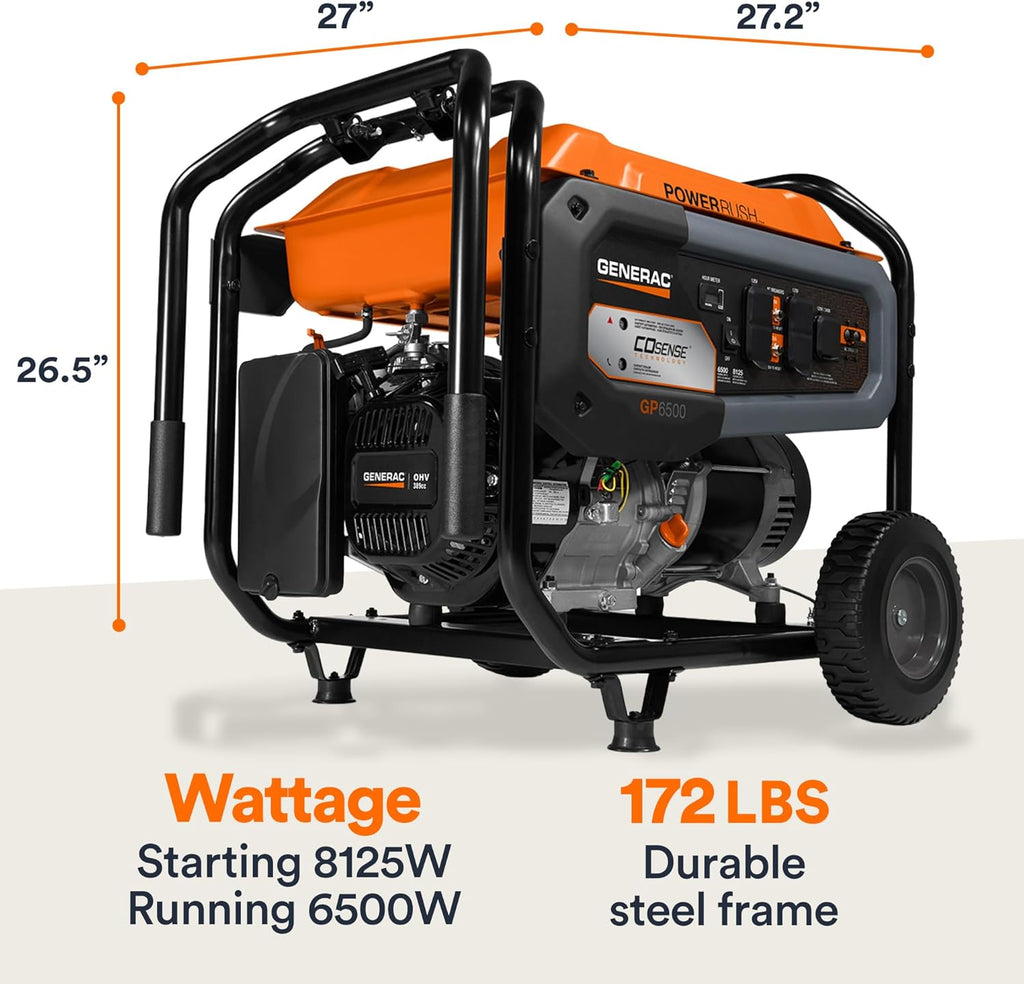 Generac 8,125 Starting Watt Portable Gas Generator – Includes Extension Cord