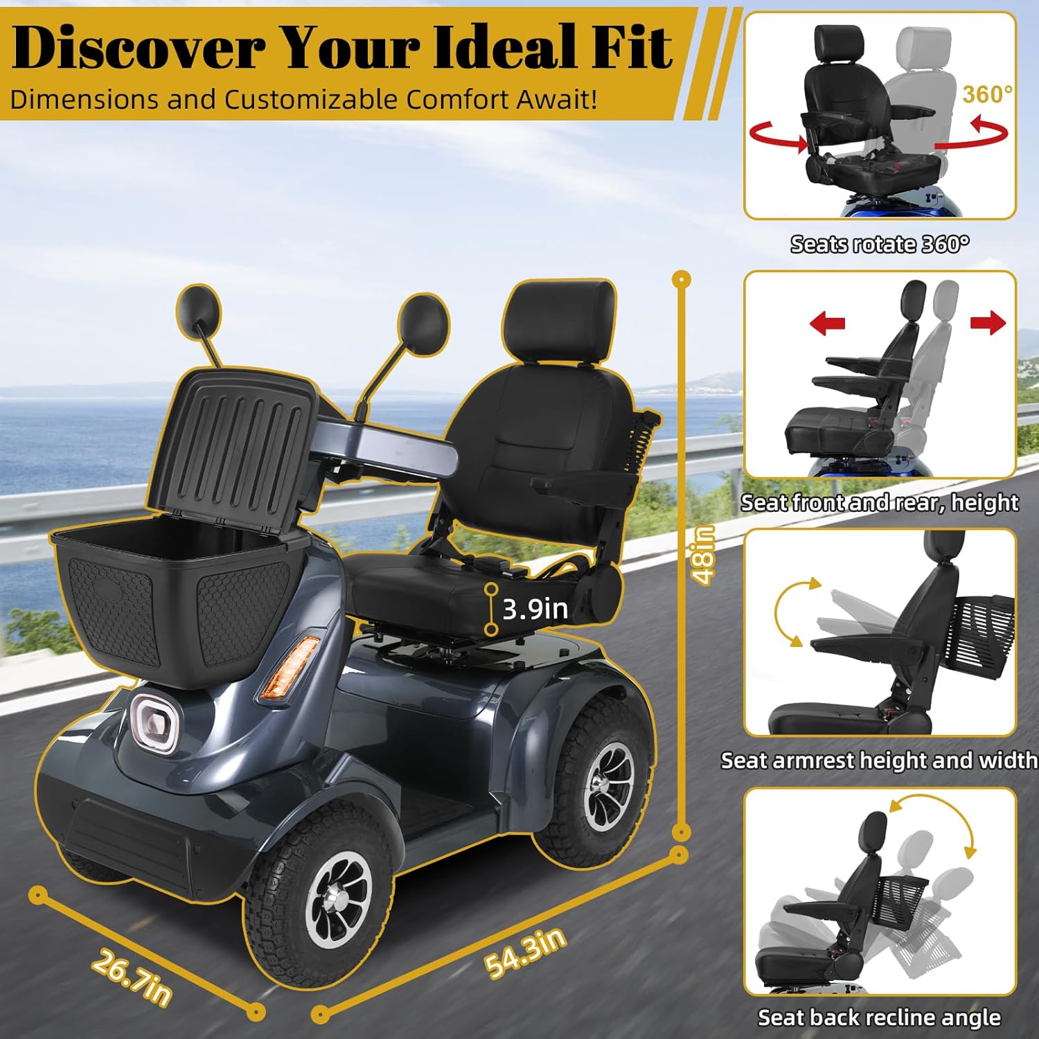Heavy Duty Electric Mobility Scooter for Adults & Seniors, 16–32 Mile Range, 500–1000W, Off-Road