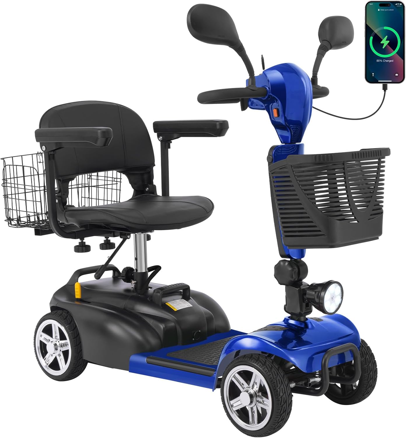 4-Wheel Mobility Scooter for Adults & Seniors, 15–30 Mile Range, 350W, Removable Battery, Compact