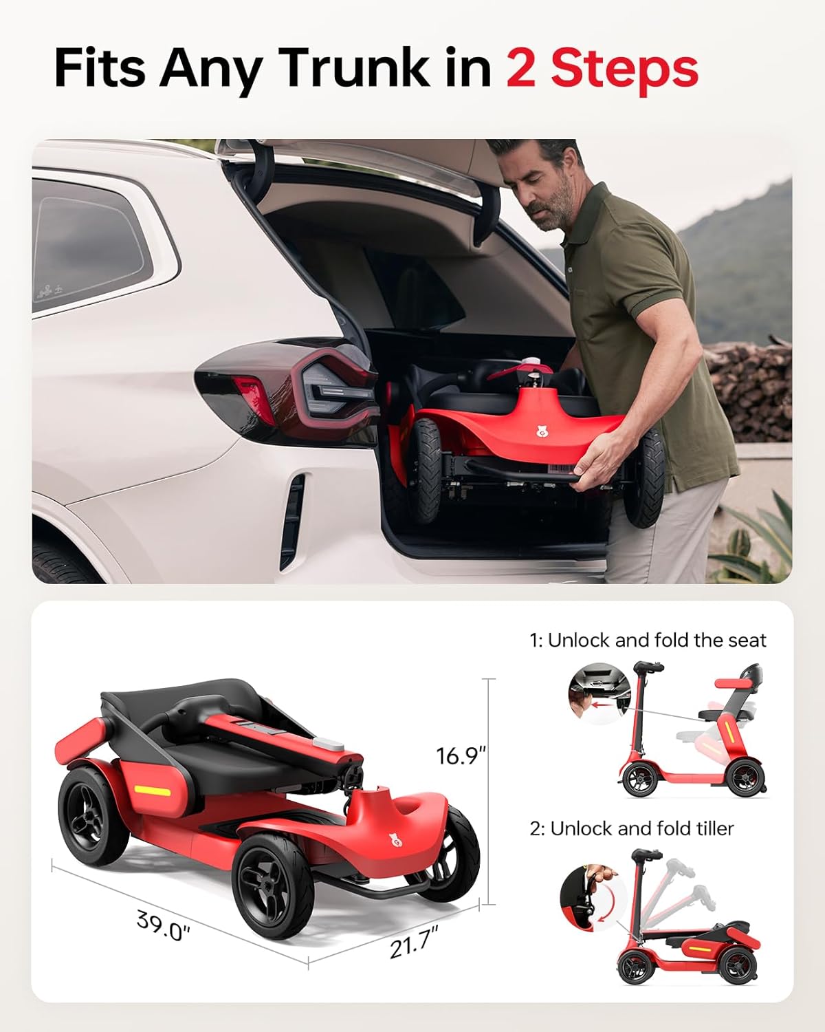 Paiseec S3 Pro Foldable 4-Wheel Mobility Scooter for Seniors, 40 Mile Range, 250W, All-Terrain