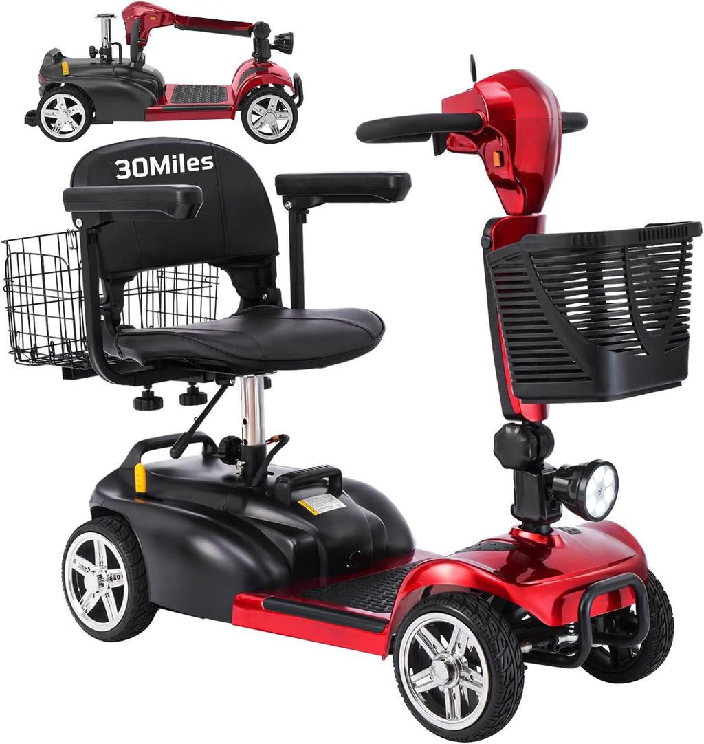 4-Wheel Mobility Scooter for Adults & Seniors, 15–30 Mile Range, 350W, Removable Battery, Compact