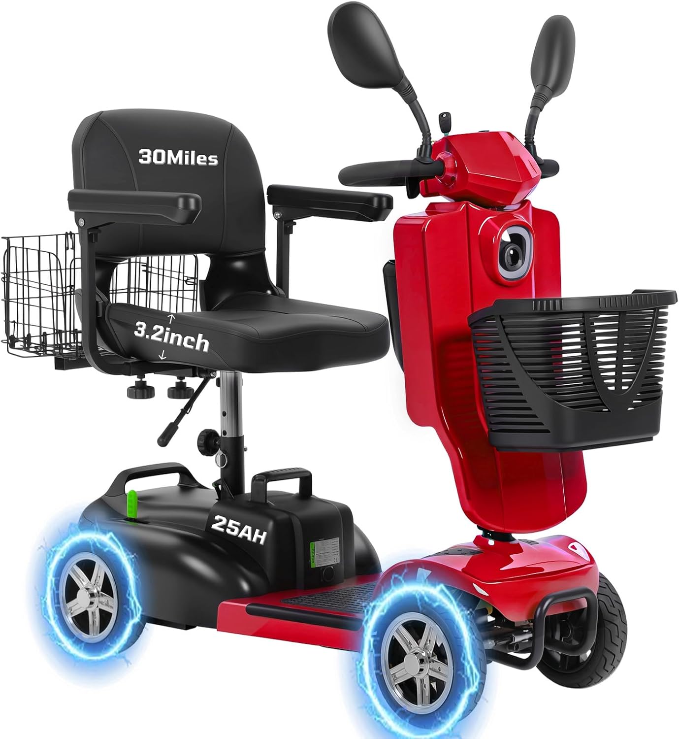4-Wheel Mobility Scooter for Adults & Seniors, 15–30 Mile Range, 350W, Removable Battery, Compact