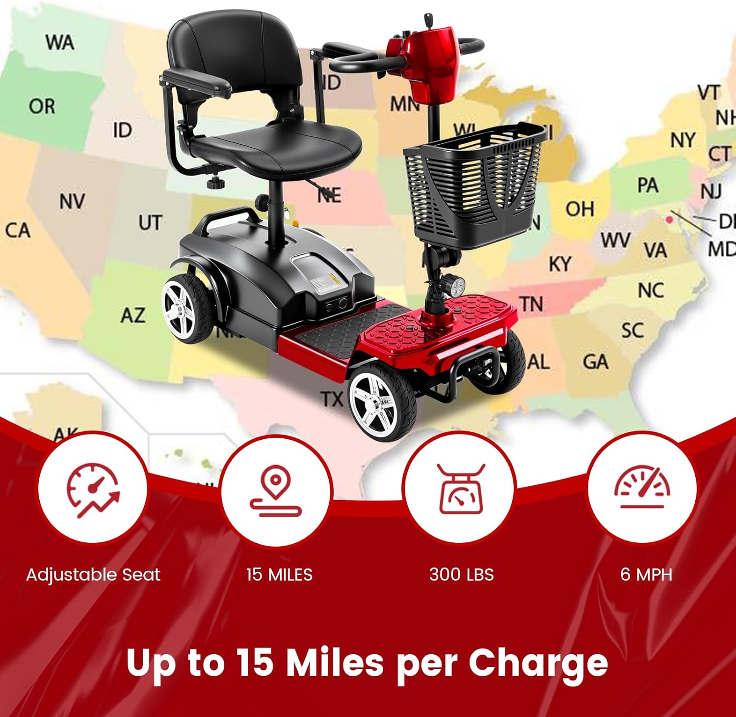 4-Wheel Mobility Scooter for Adults & Seniors, 15–30 Mile Range, 350W, Removable Battery, Compact