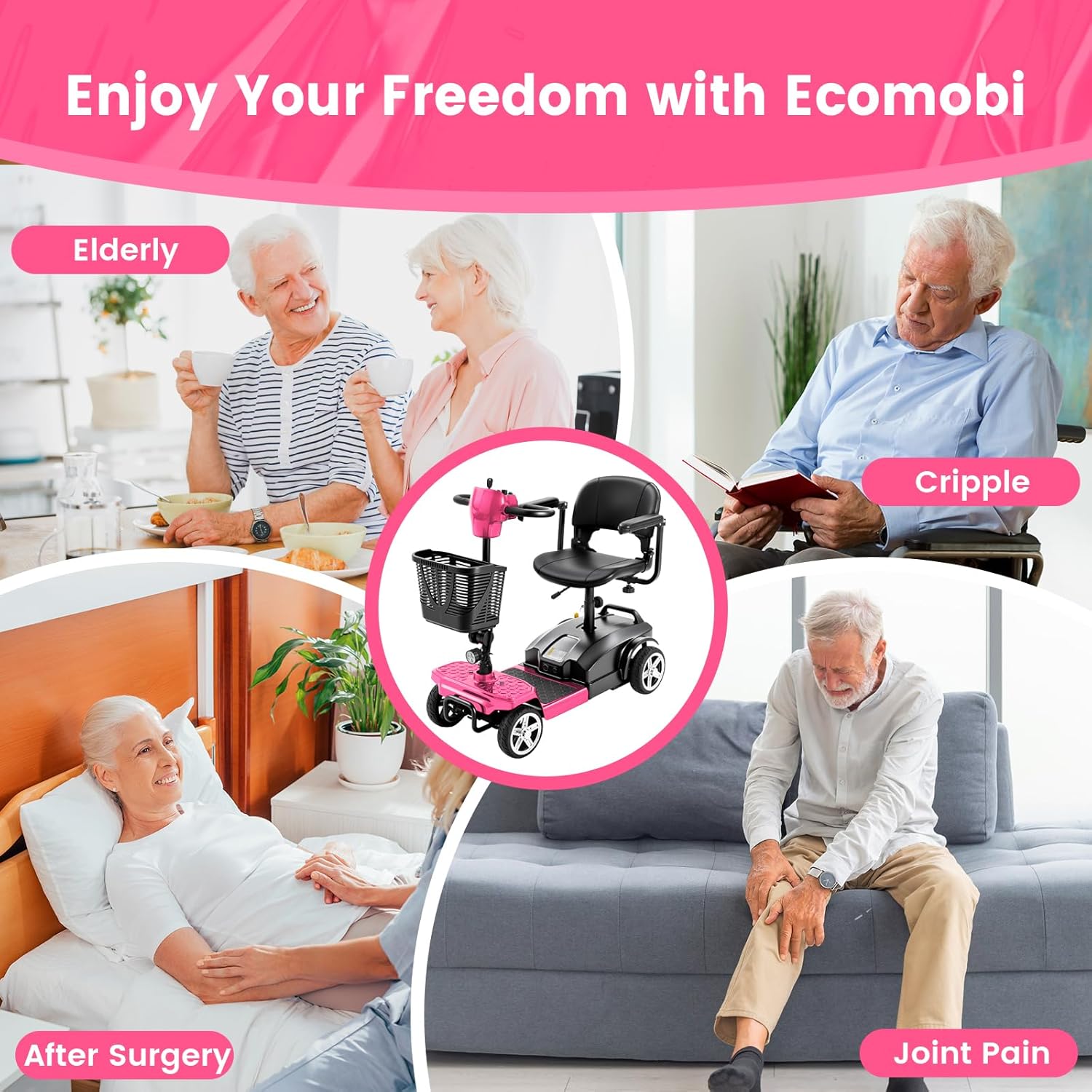 4-Wheel Mobility Scooter for Adults & Seniors, 15–30 Mile Range, 350W, Removable Battery, Compact