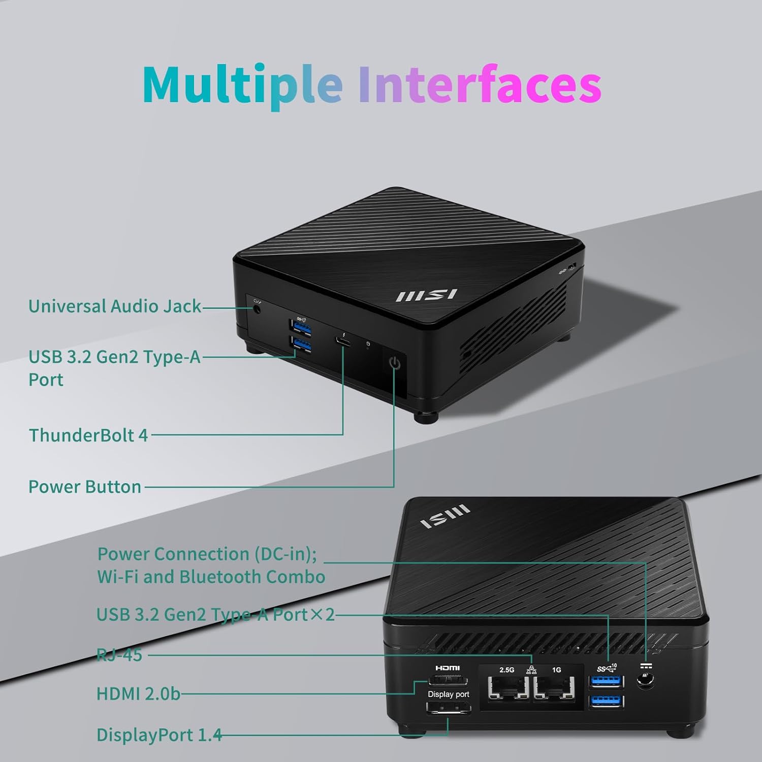 msi Cubi NUC AI Business Mini Desktop, Intel 16-Core Ultra 7 155H, 32GB DDR5, 1TB SSD, Support 4-Display & 4K, 2 x Thunderbolt 4, 2 x HDMI, Dual 2.5G LAN, Wi-Fi 6E, Windows 11 Pro, Black