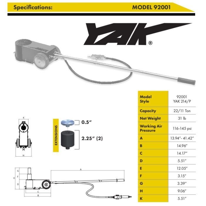 ESCO Yak 11-22 Ton Portable Air Hydraulic Jack