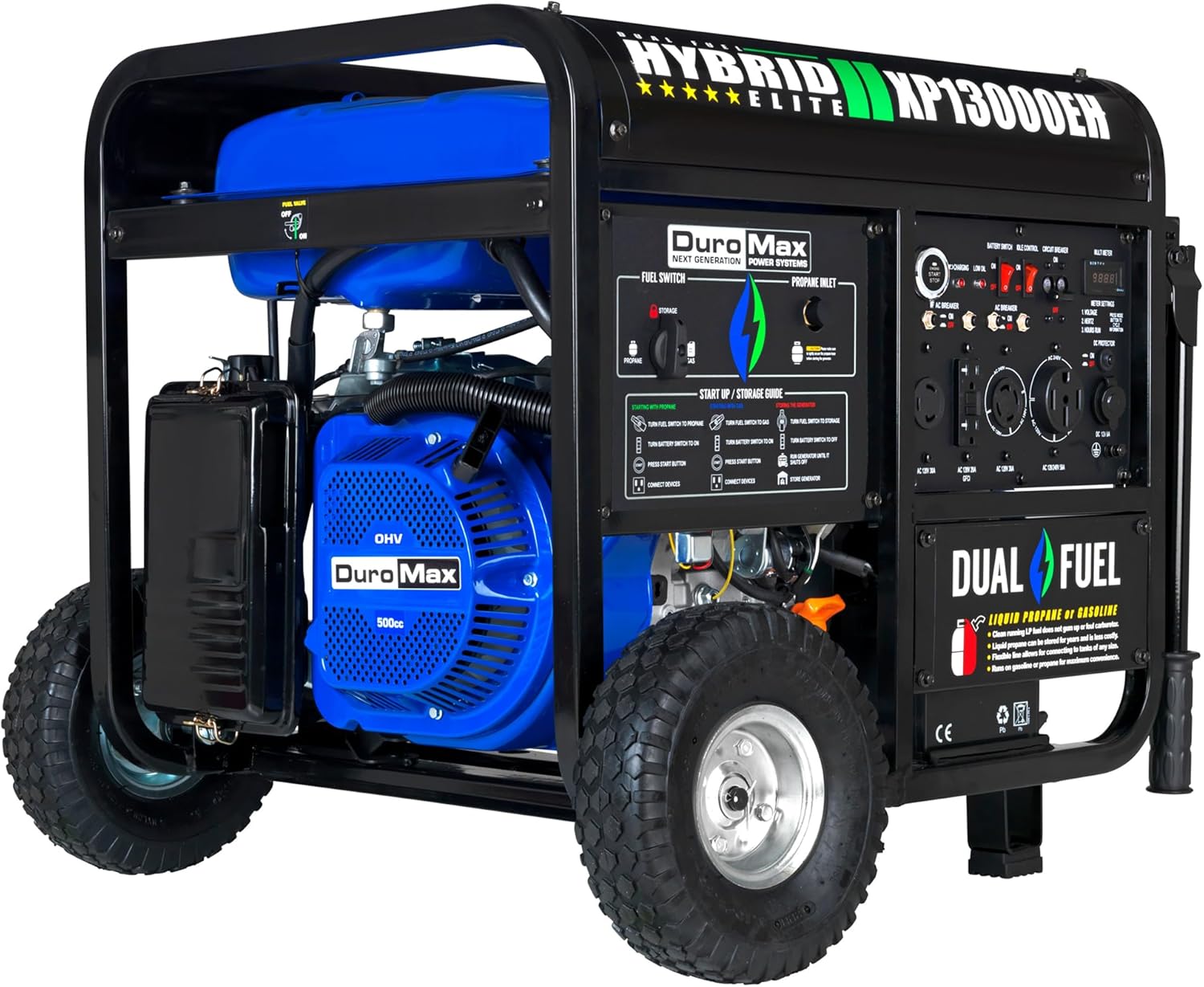 DuroMax XP13000EH 13,000-Watt Dual Fuel Portable Generator – Gas & Propane, Electric Start