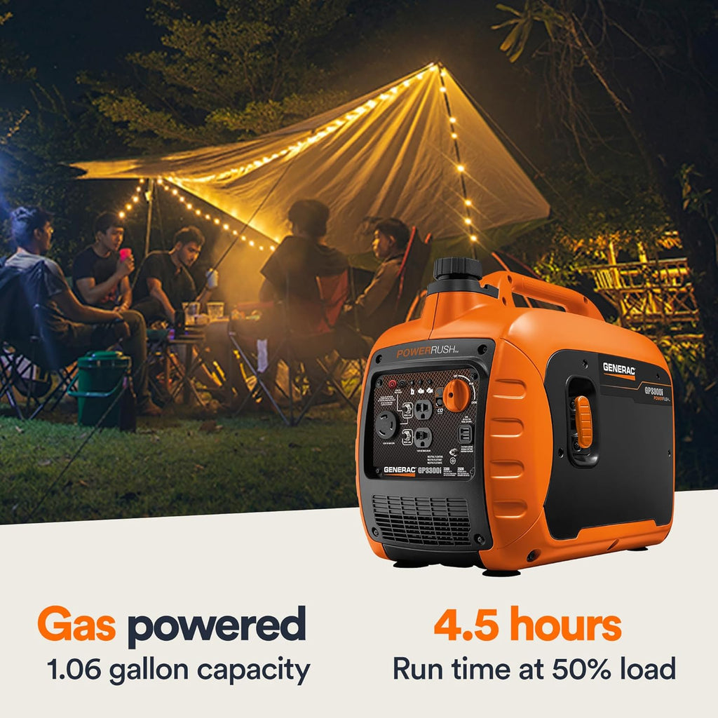 Generac 3,300-Watt Gas Powered Portable Inverter Generator – Lightweight and Compact