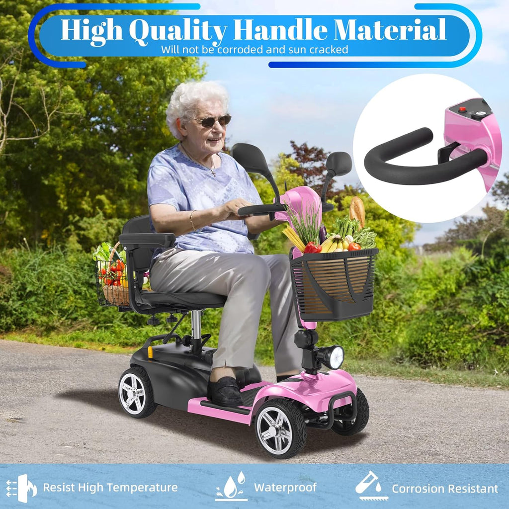 4-Wheel Mobility Scooter for Adults & Seniors, 15–30 Mile Range, 350W, Removable Battery, Compact
