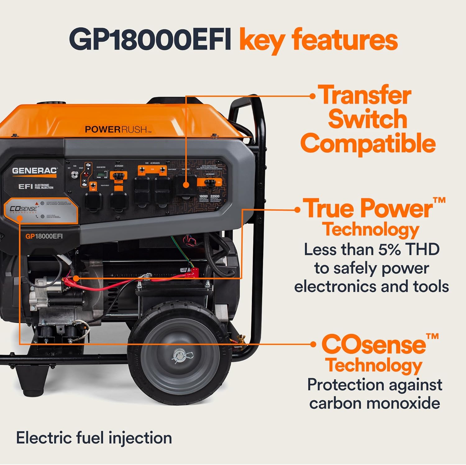 Generac 8,125 Starting Watt Portable Gas Generator – Includes Extension Cord