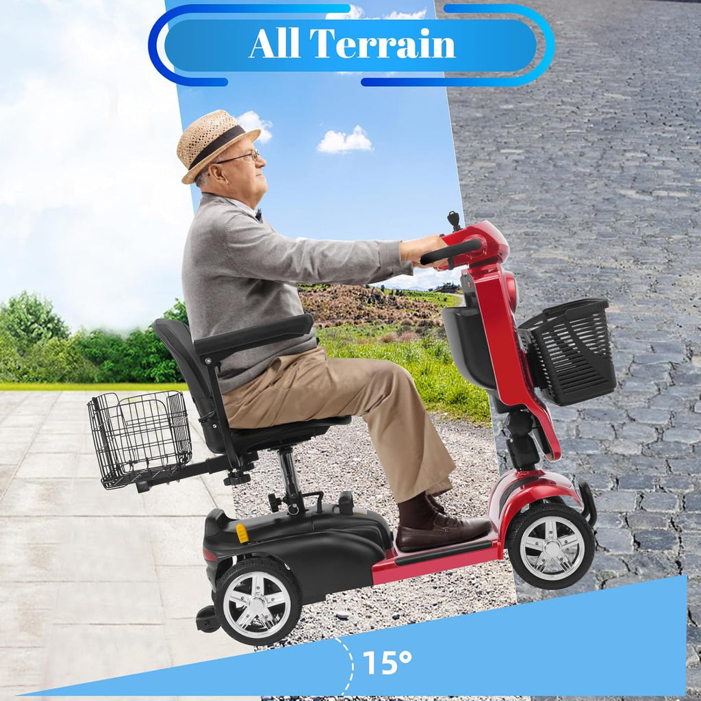 4-Wheel Mobility Scooter for Adults & Seniors, 15–30 Mile Range, 350W, Removable Battery, Compact