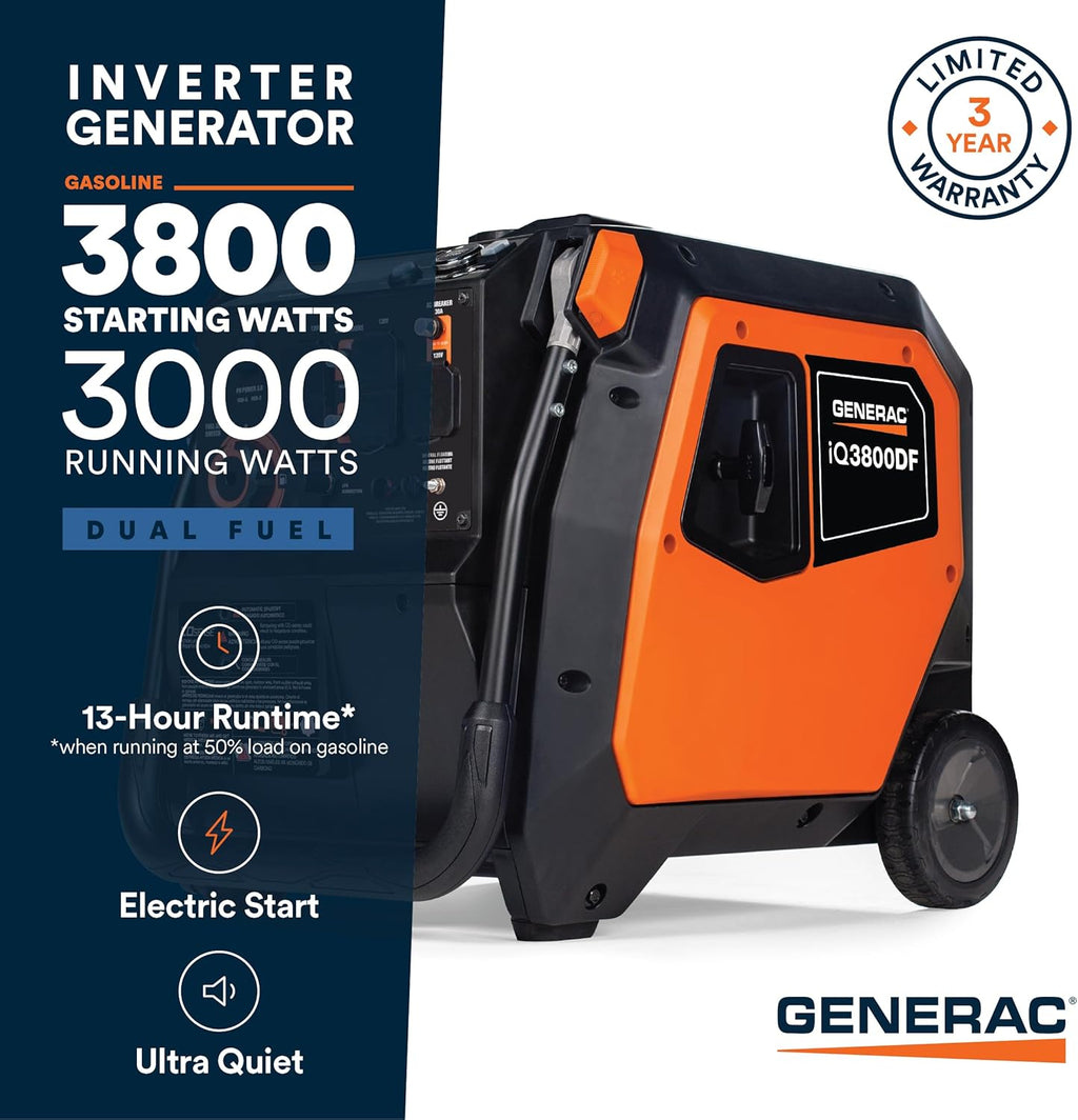 Generac 3,300-Watt Gas Powered Portable Inverter Generator – Lightweight and Compact