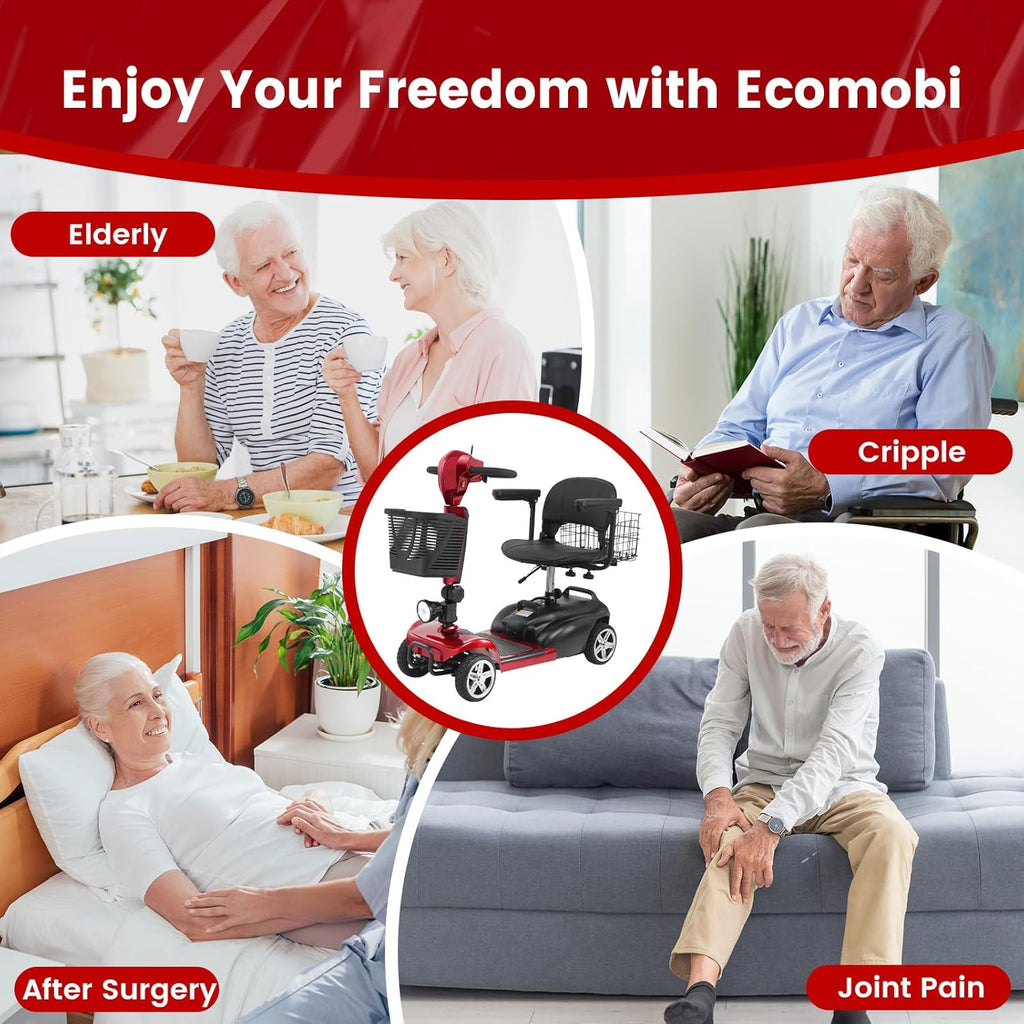 4-Wheel Mobility Scooter for Adults & Seniors, 15–30 Mile Range, 350W, Removable Battery, Compact