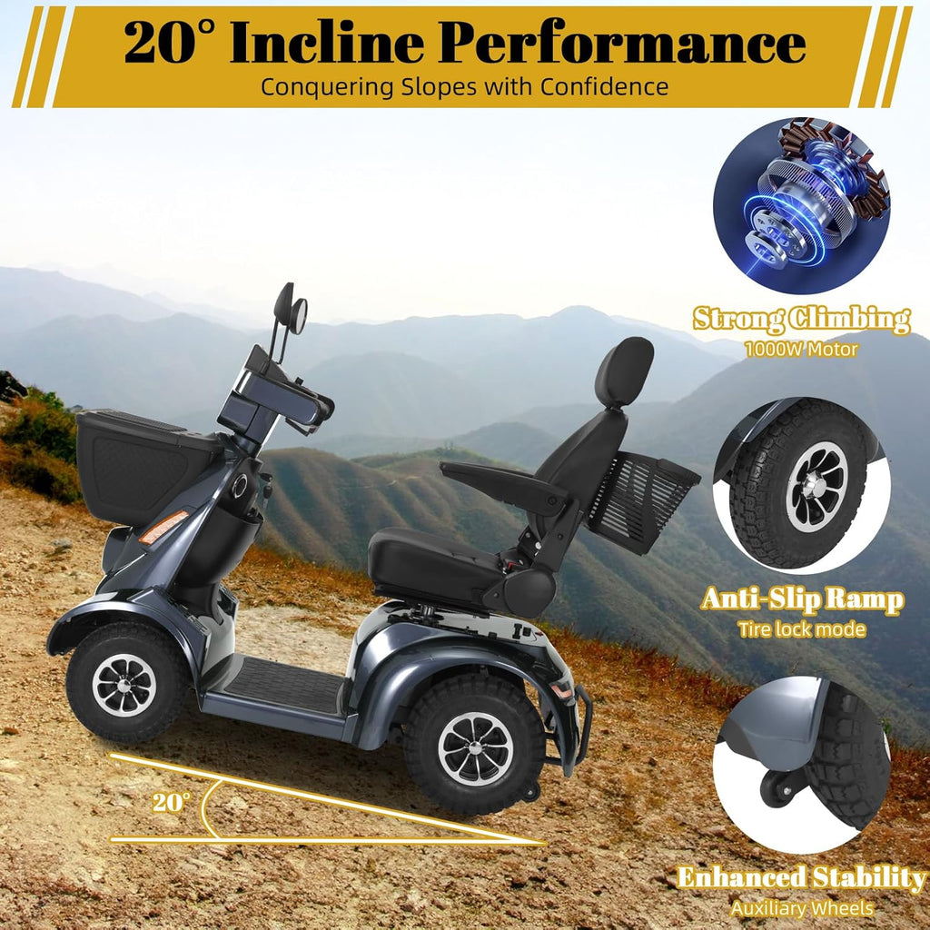Heavy Duty Electric Mobility Scooter for Adults & Seniors, 16–32 Mile Range, 500–1000W, Off-Road