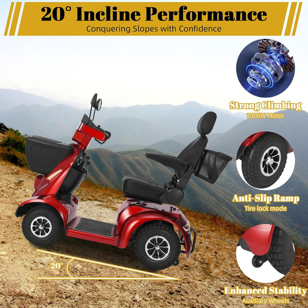 Heavy Duty Electric Mobility Scooter for Adults & Seniors, 16–32 Mile Range, 500–1000W, Off-Road