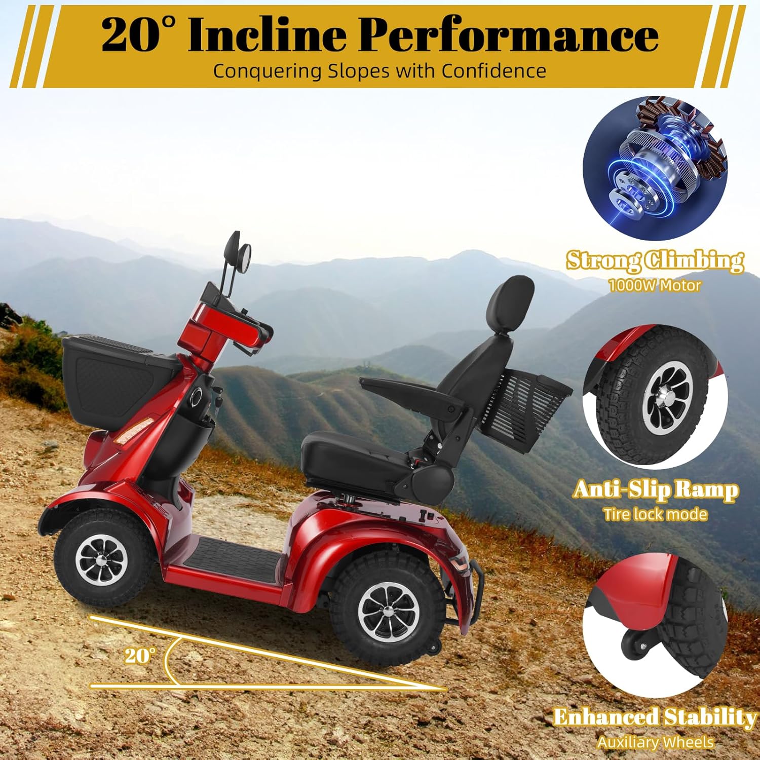 Heavy Duty Electric Mobility Scooter for Adults & Seniors, 16–32 Mile Range, 500–1000W, Off-Road