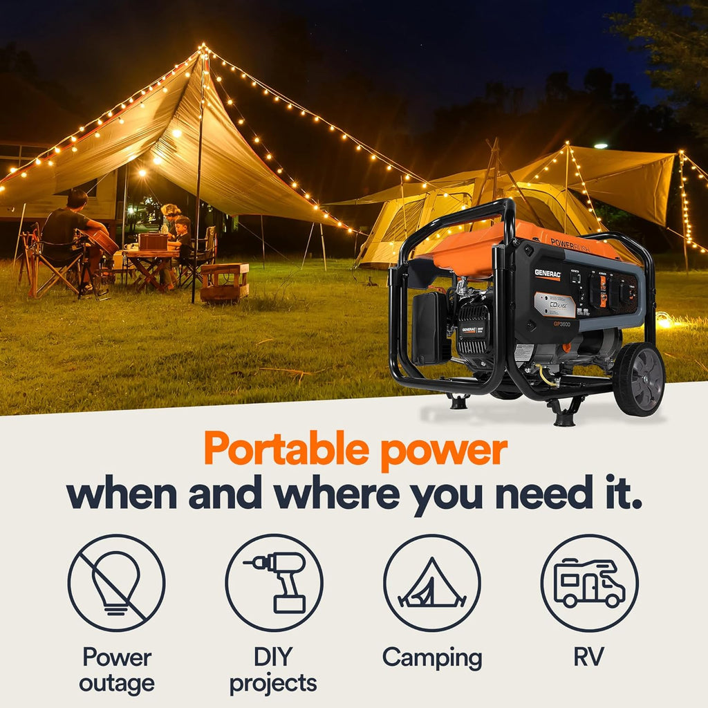 Generac 8,125 Starting Watt Portable Gas Generator – Includes Extension Cord