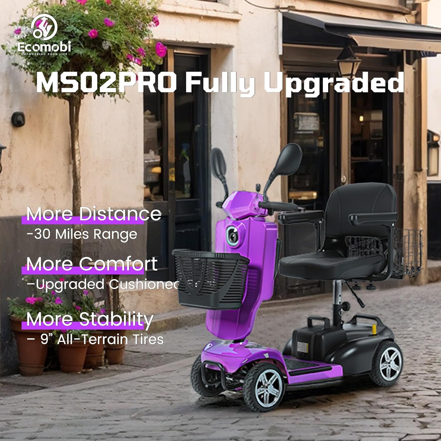 4-Wheel Mobility Scooter for Adults & Seniors, 15–30 Mile Range, 350W, Removable Battery, Compact