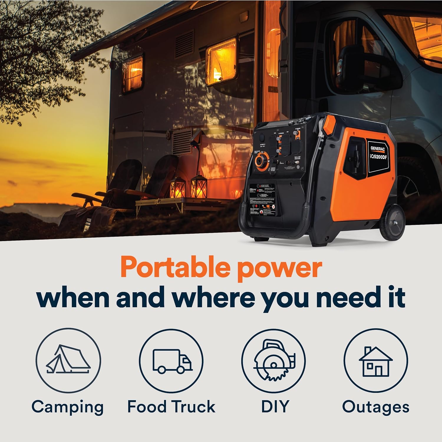 Generac 3,300-Watt Gas Powered Portable Inverter Generator – Lightweight and Compact
