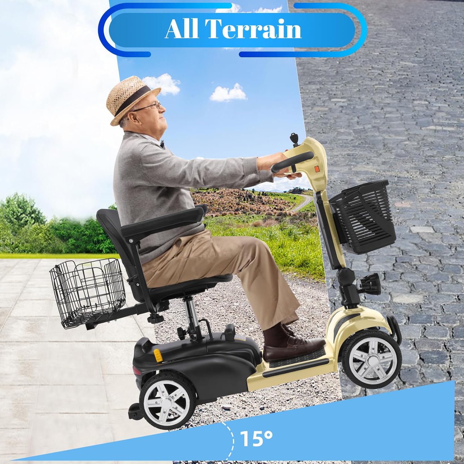 4-Wheel Mobility Scooter for Adults & Seniors, 15–30 Mile Range, 350W, Removable Battery, Compact