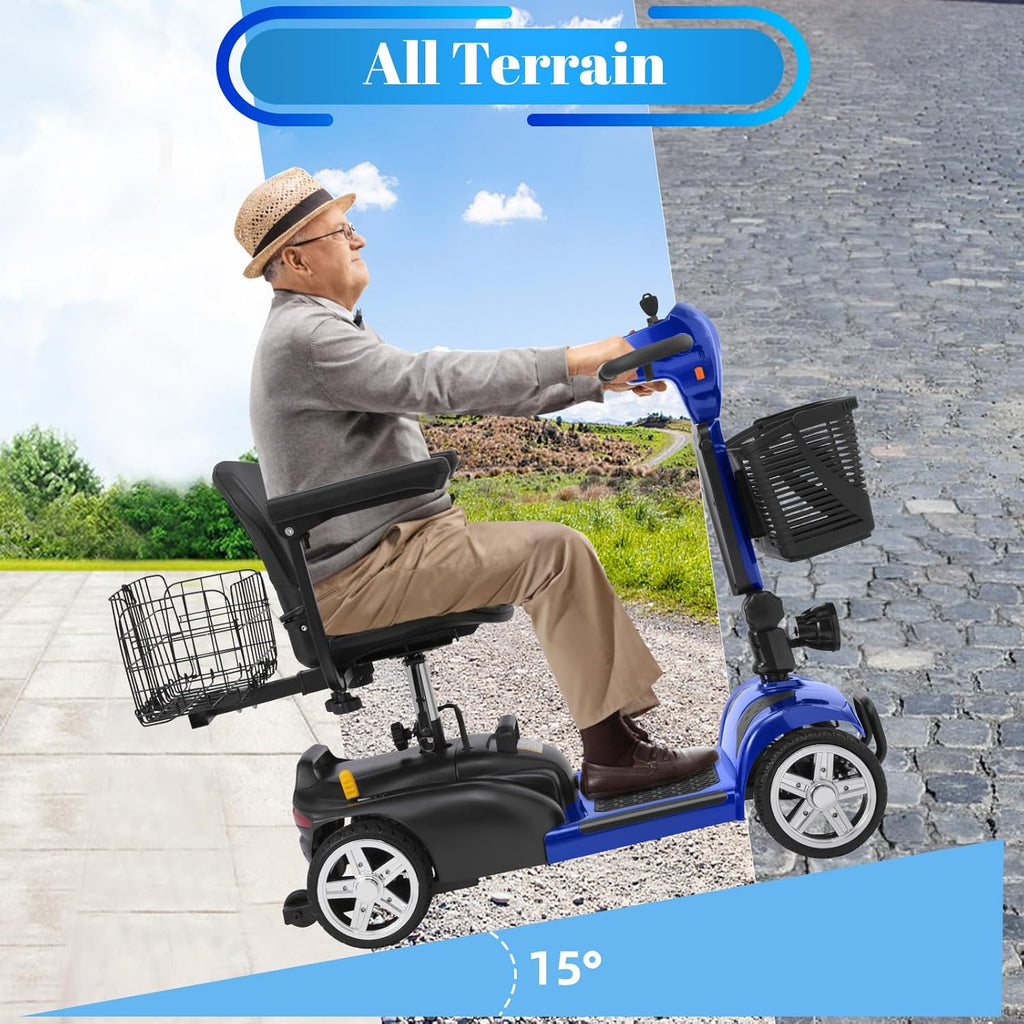 4-Wheel Mobility Scooter for Adults & Seniors, 15–30 Mile Range, 350W, Removable Battery, Compact