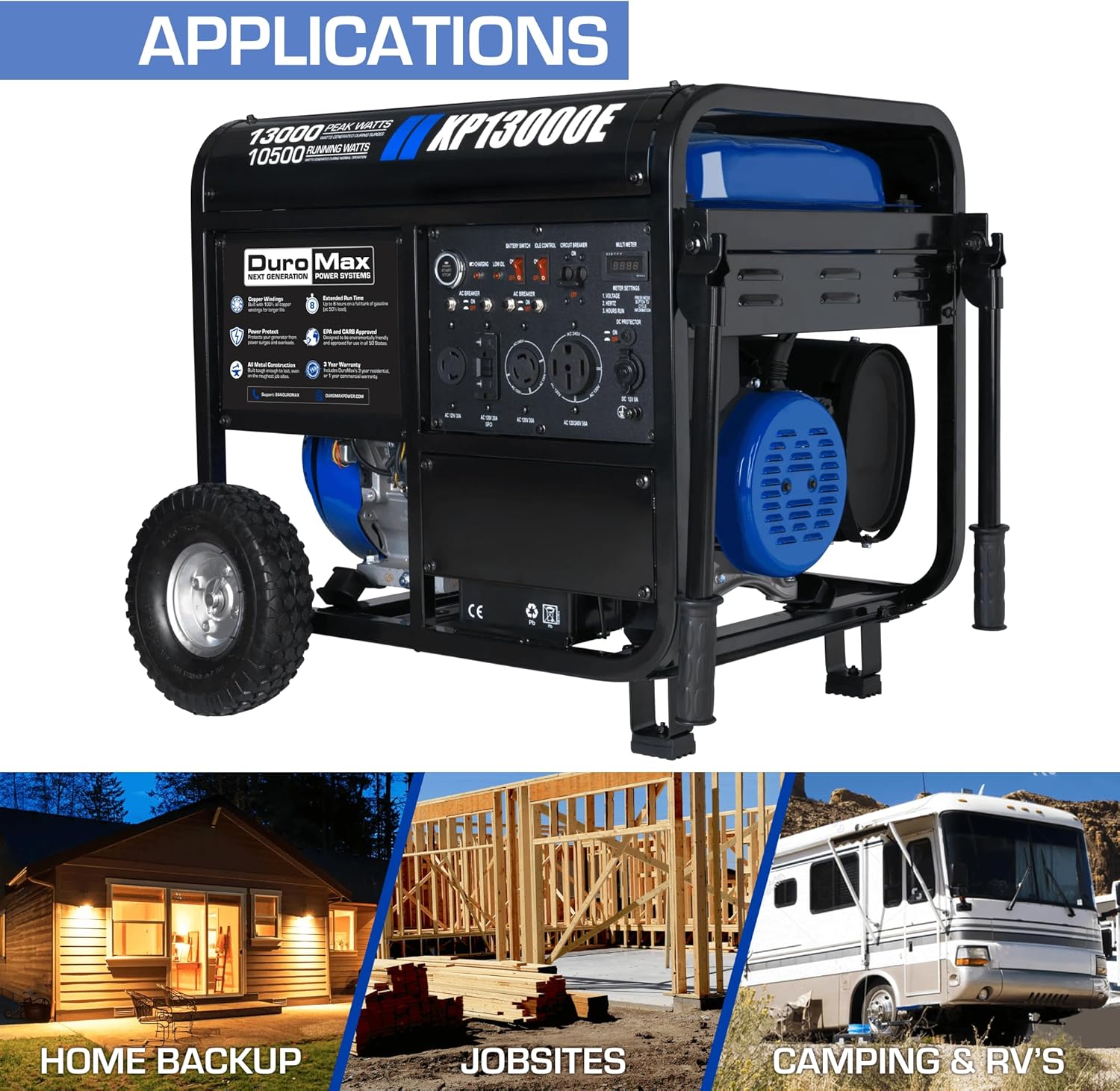 DuroMax XP13000EH 13,000-Watt Dual Fuel Portable Generator – Gas & Propane, Electric Start
