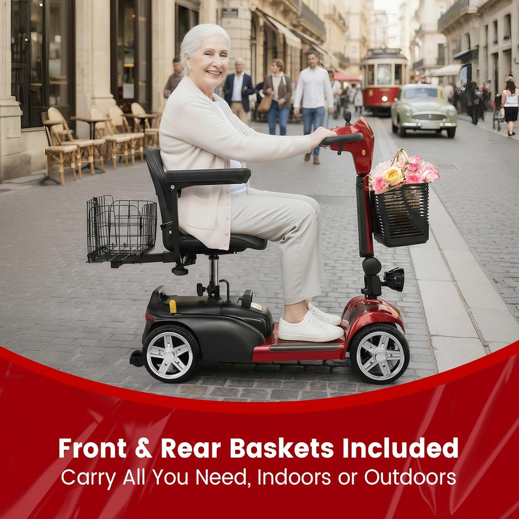 4-Wheel Mobility Scooter for Adults & Seniors, 15–30 Mile Range, 350W, Removable Battery, Compact