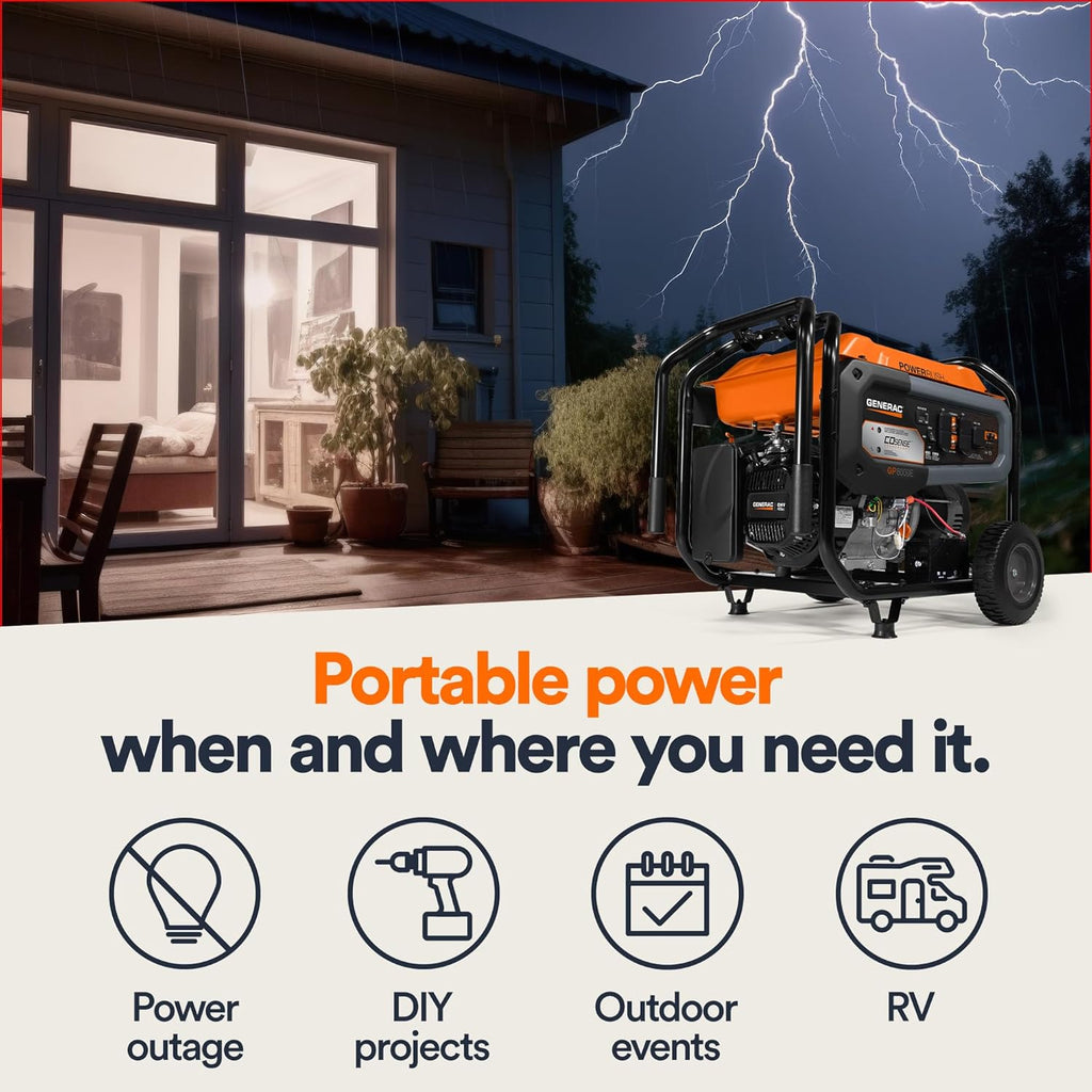 Generac 8,125 Starting Watt Portable Gas Generator – Includes Extension Cord