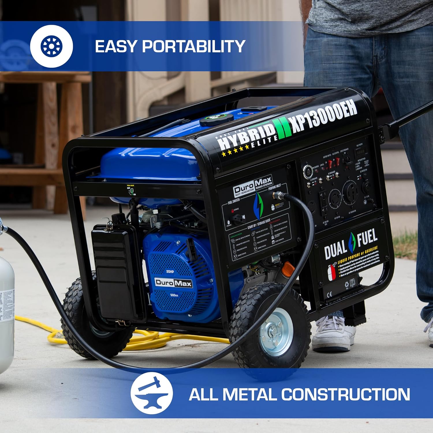 DuroMax XP13000EH 13,000-Watt Dual Fuel Portable Generator – Gas & Propane, Electric Start