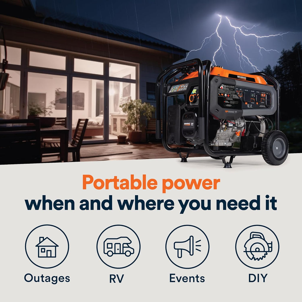 Generac 8,125 Starting Watt Portable Gas Generator – Includes Extension Cord