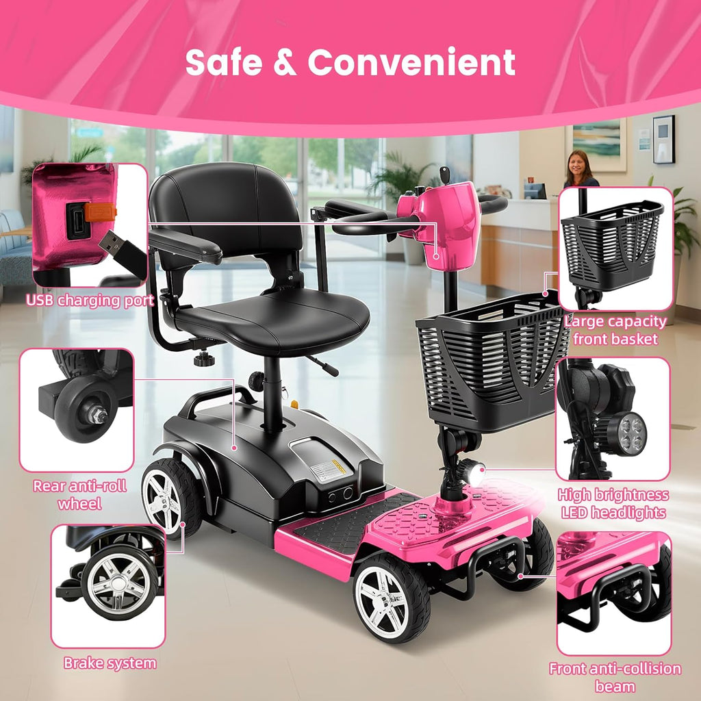 4-Wheel Mobility Scooter for Adults & Seniors, 15–30 Mile Range, 350W, Removable Battery, Compact