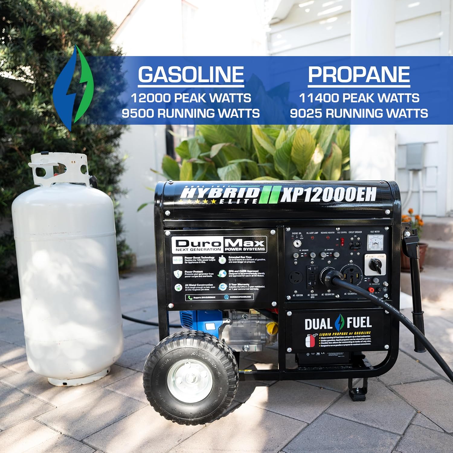 DuroMax XP13000EH 13,000-Watt Dual Fuel Portable Generator – Gas & Propane, Electric Start