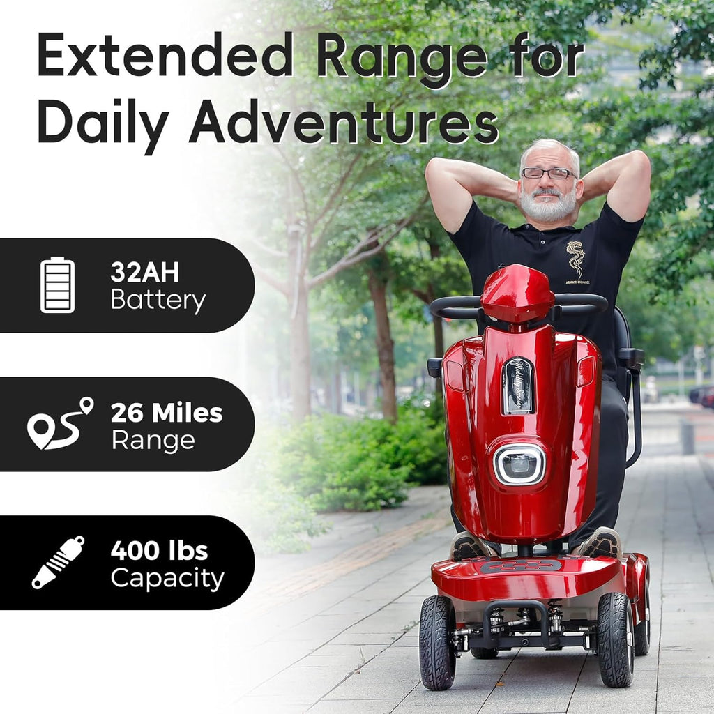Heavy Duty Electric Mobility Scooter for Adults & Seniors, 16–32 Mile Range, 500–1000W, Off-Road