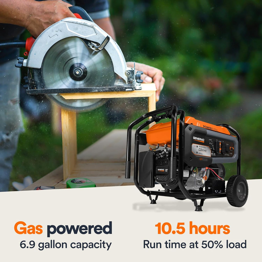 Generac 8,125 Starting Watt Portable Gas Generator – Includes Extension Cord