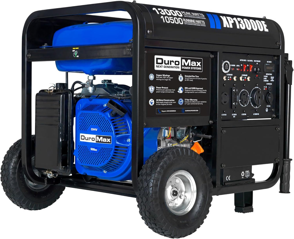 DuroMax XP13000EH 13,000-Watt Dual Fuel Portable Generator – Gas & Propane, Electric Start