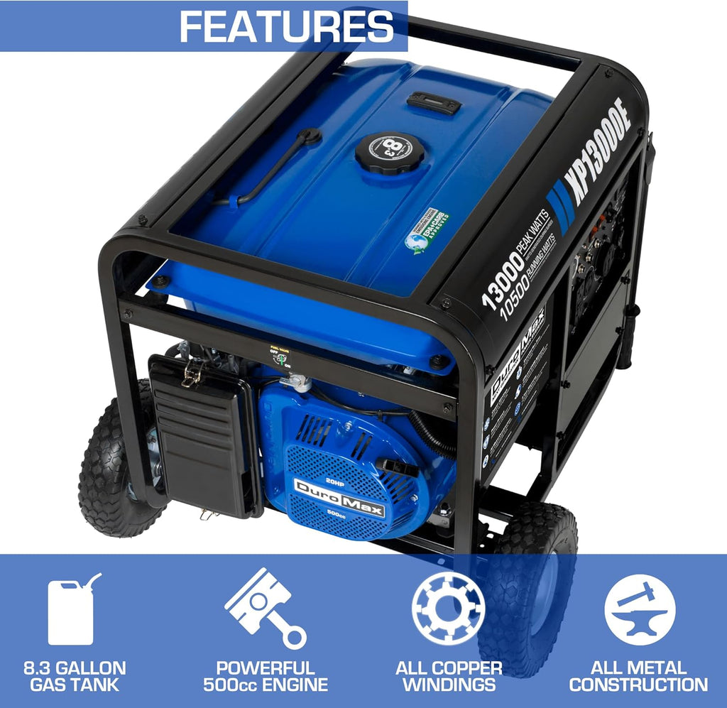 DuroMax XP13000EH 13,000-Watt Dual Fuel Portable Generator – Gas & Propane, Electric Start