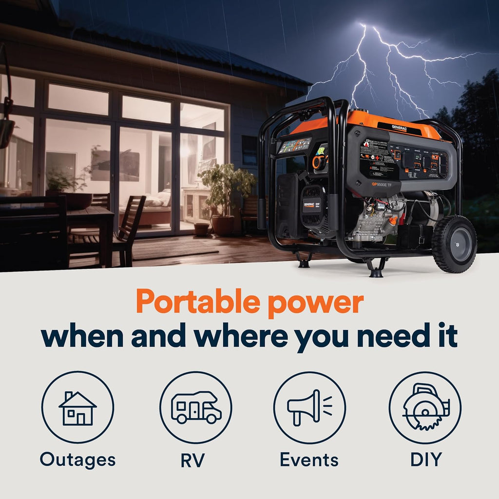 Generac 8,125 Starting Watt Portable Gas Generator – Includes Extension Cord