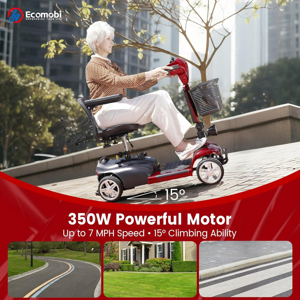 4-Wheel Mobility Scooter for Adults & Seniors, 15–30 Mile Range, 350W, Removable Battery, Compact