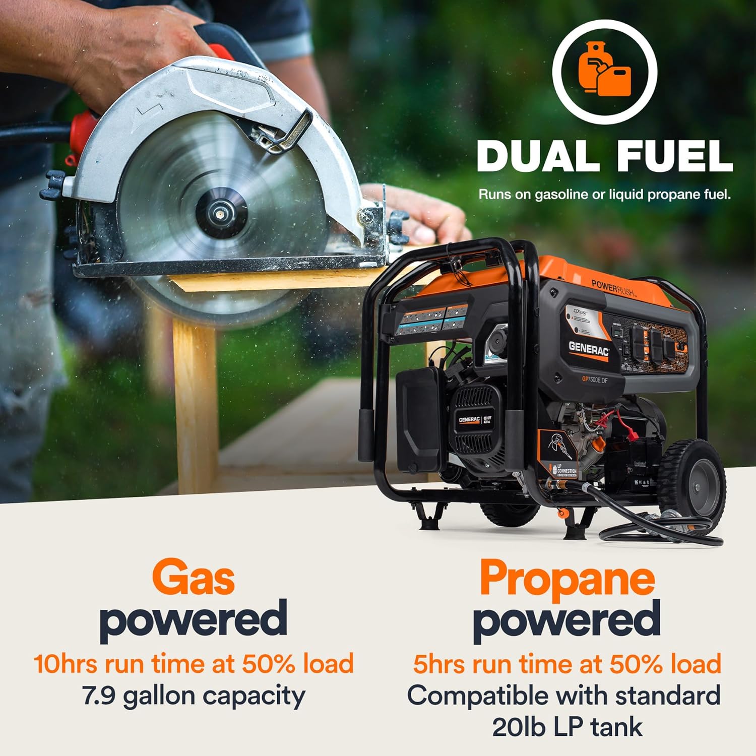 Generac 8,125 Starting Watt Portable Gas Generator – Includes Extension Cord